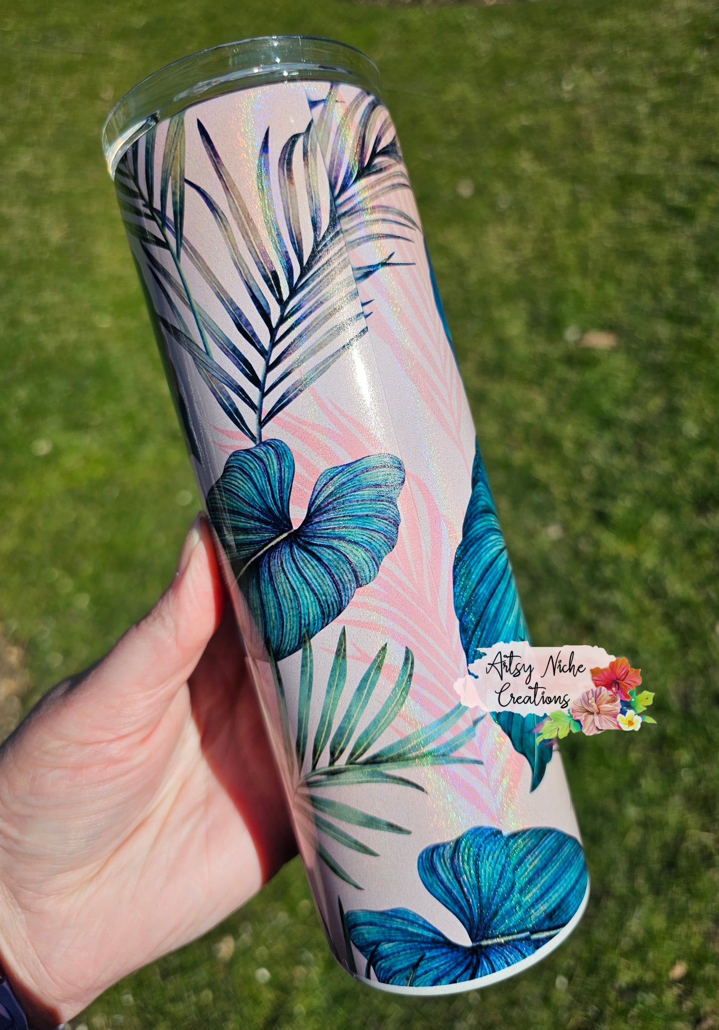 20 oz Tropical Leaves Pink Sublimation Tumbler