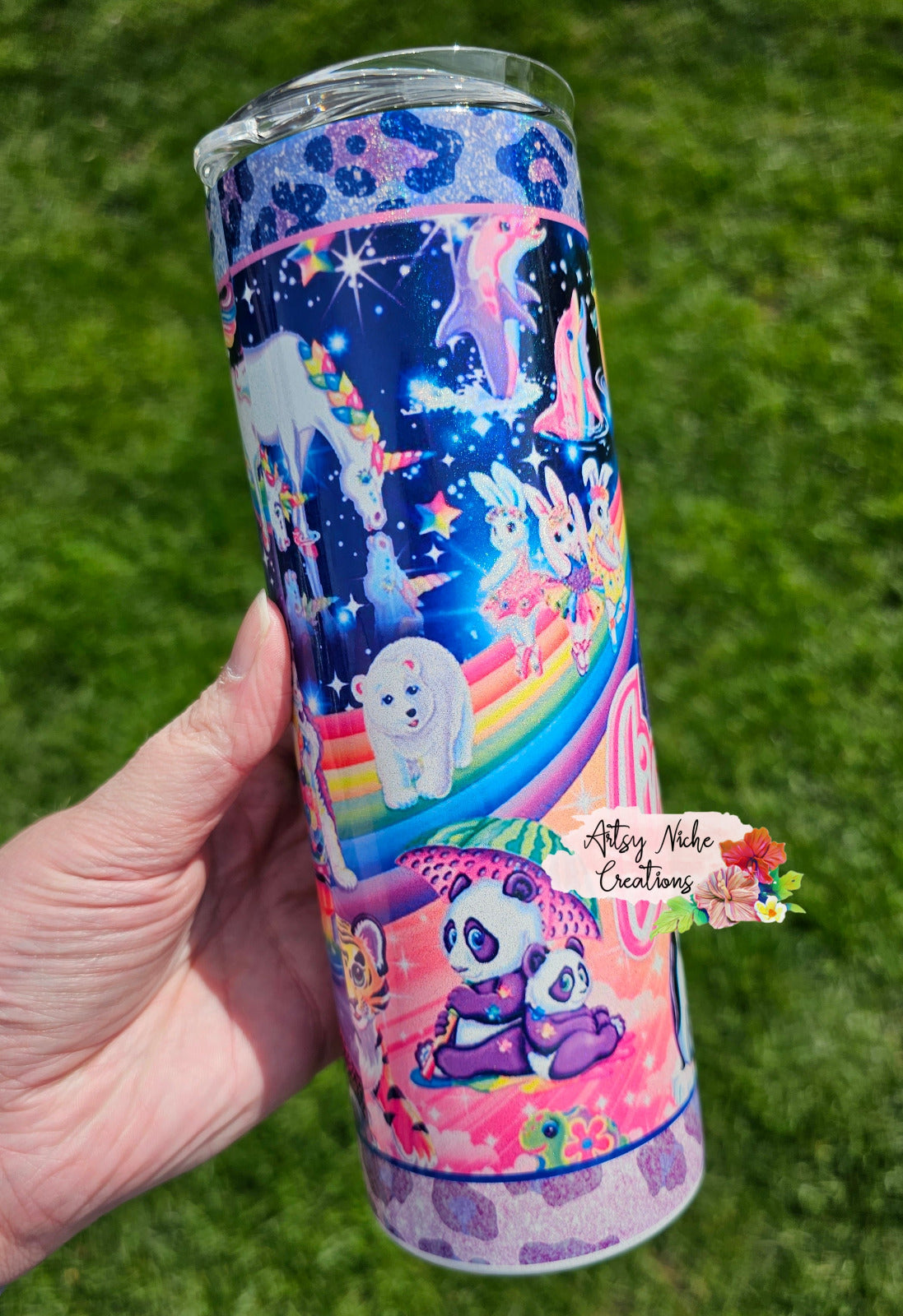 20 oz Holographic Skinny Lisa Frank Sublimation Tumbler