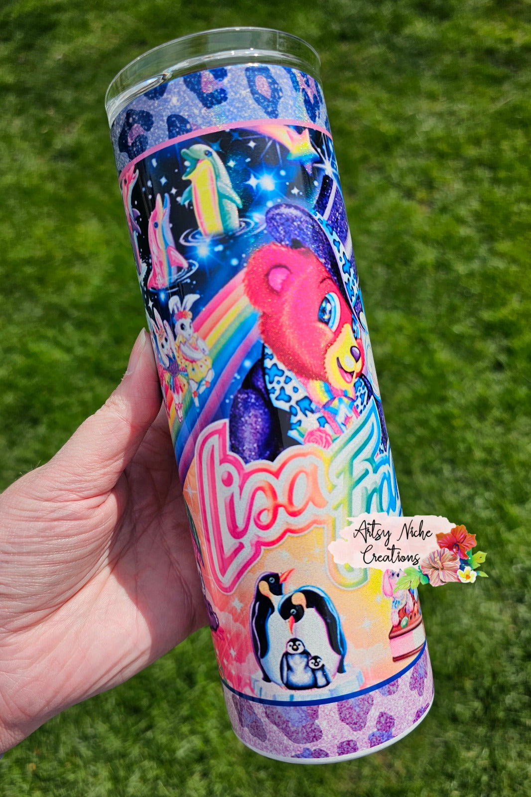 20 oz Holographic Skinny Lisa Frank Sublimation Tumbler