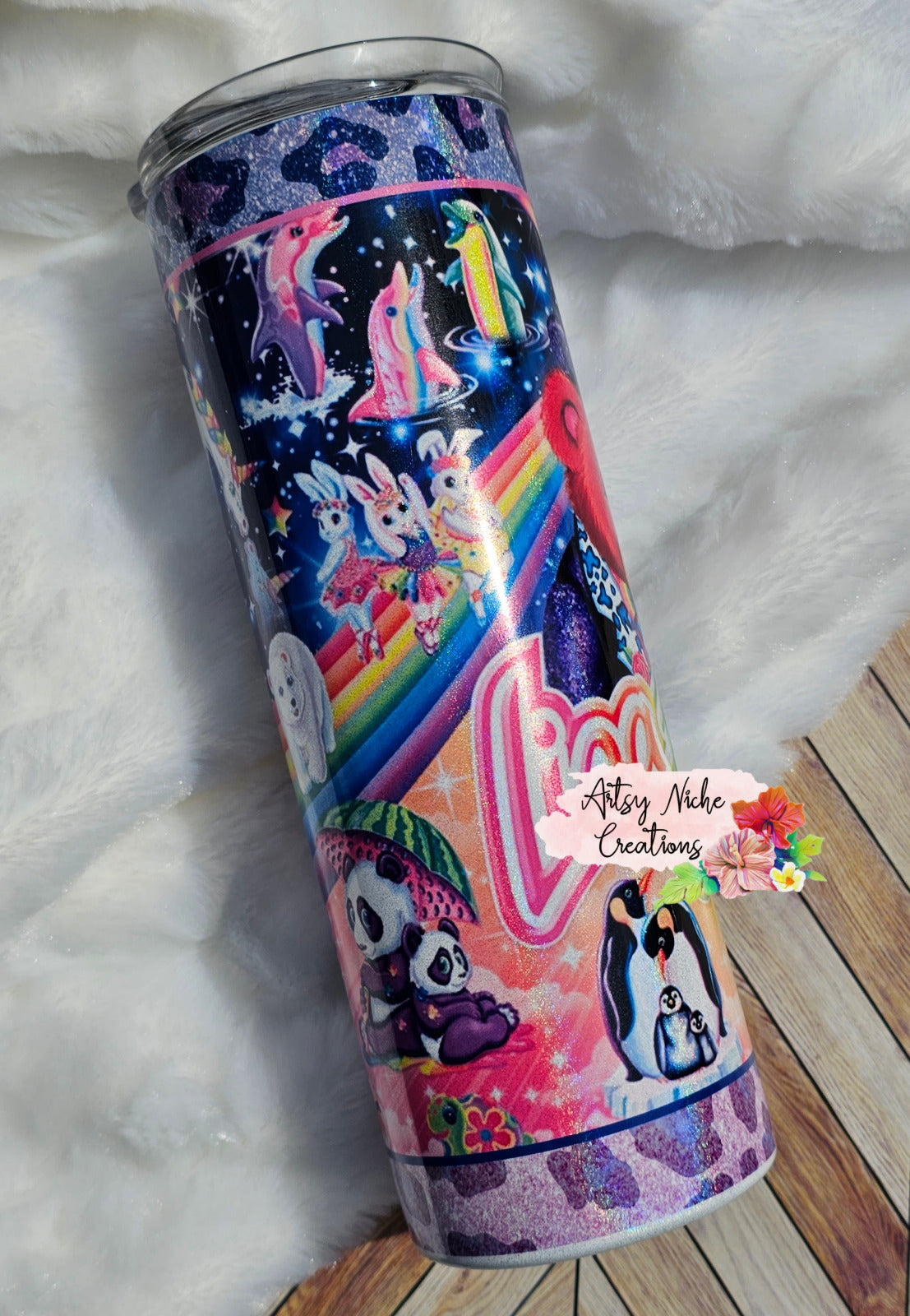 20 oz Holographic Skinny Lisa Frank Sublimation Tumbler