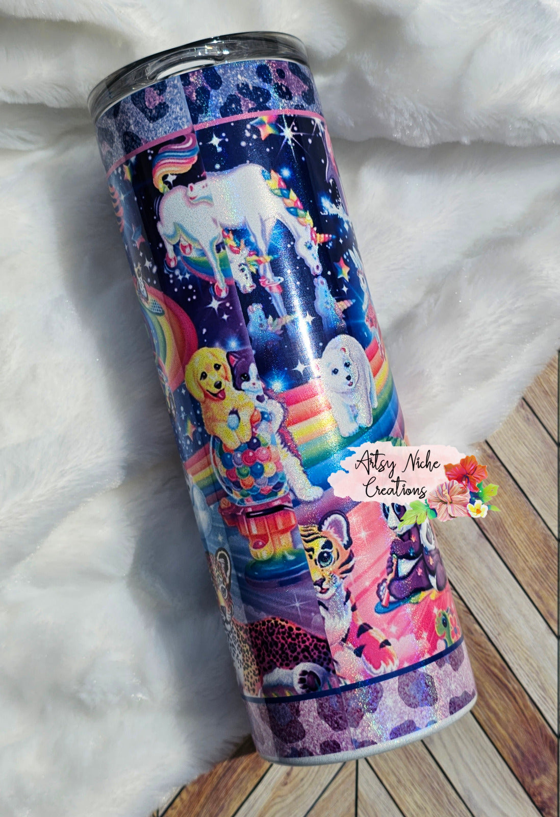 20 oz Holographic Skinny Lisa Frank Sublimation Tumbler