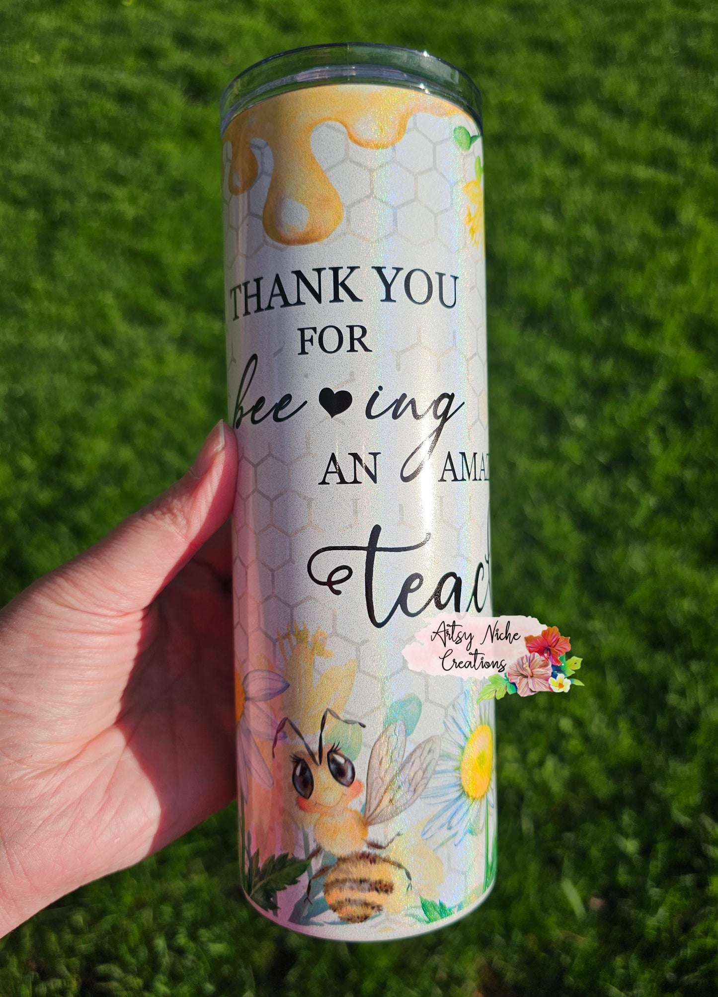 20 oz Holographic Thank You For Beeing An Amazing Teacher Sublimation Tumbler