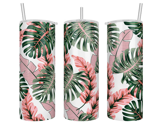 20 oz Mixed Monstera Tropical Leaves Sublimation Tumbler