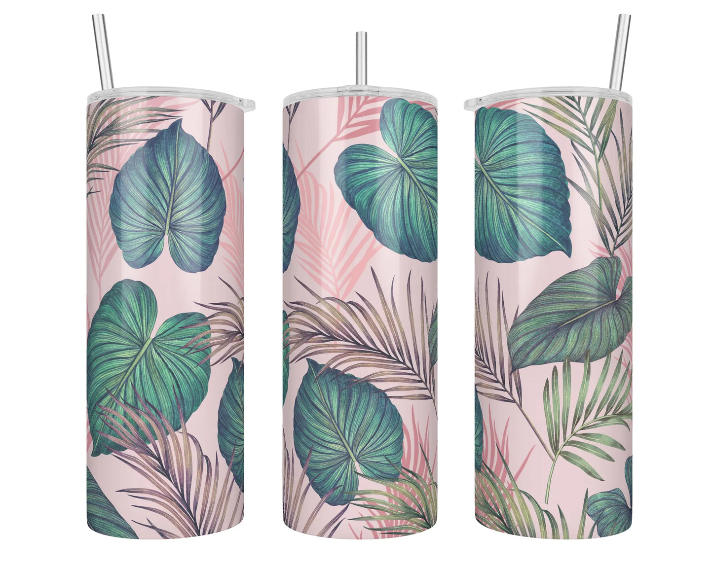 20 oz Tropical Leaves Pink Sublimation Tumbler