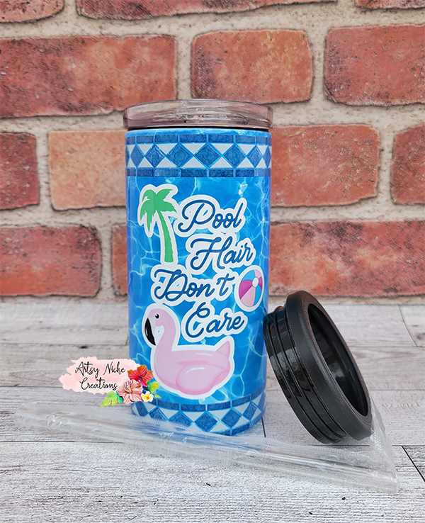 12 oz Slim Pool Hair Don't Care Sublimation Duozie - Imperfect