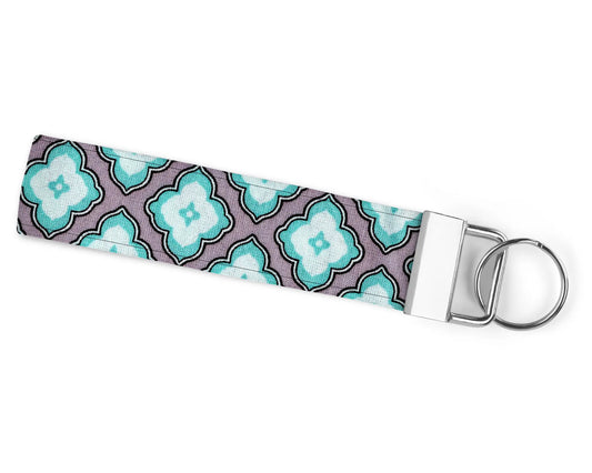 Teal & Grey Clover Pattern Wristlet