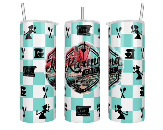 20 oz Skinny Turquoise Karma Cafe Sublimation Tumbler