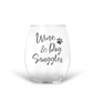 15 oz Etched Wine Glass Wine & Dog Snuggles