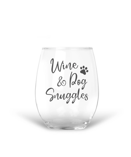 15 oz Etched Wine Glass Wine & Dog Snuggles
